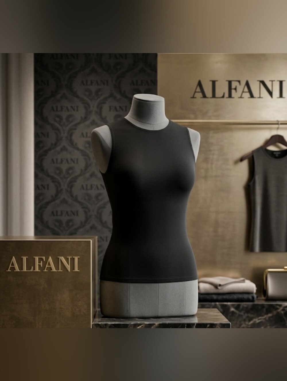 Alfani Essentials - Sleek Seamless Black High-Neck Tank Top